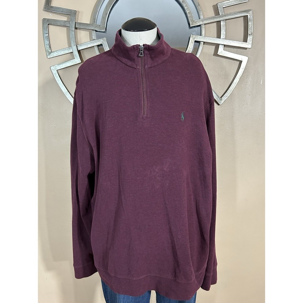 Polo Ralph Lauren Burgundy Red Mens XL 1/4 Zip Pullover Pony Preppy Mock Sweater